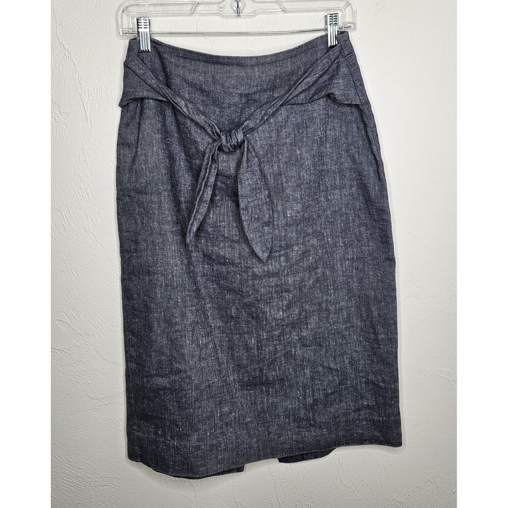 ANN TAYLOR Women's Size 6T‎ Linen Blend Blue Chambray Skirt Lined Zip Career